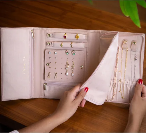 Vista 7 de Joyero de viaje personalizado con inicial, regalos personalizados con monograma para mujeres, regalos de dama de honor, organizador de joyas