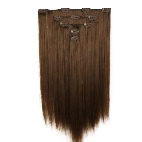 Vista 4 de Lydell Juego de 5 extensiones de cabello sintético con clip de 20 pulgadas de largo y lacio para mujer (12TT26 marrón con reflejos)