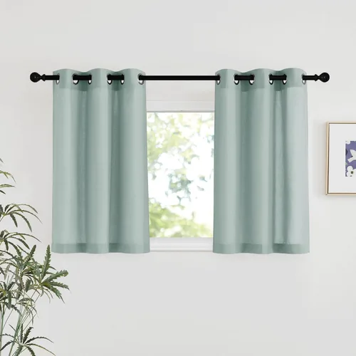 Vista 23 de NICETOWN - Cortinas de lino angora para ventana de cocina sobre el fregadero, con ojales, lino grueso angora, tratamientos cortos para ventanas