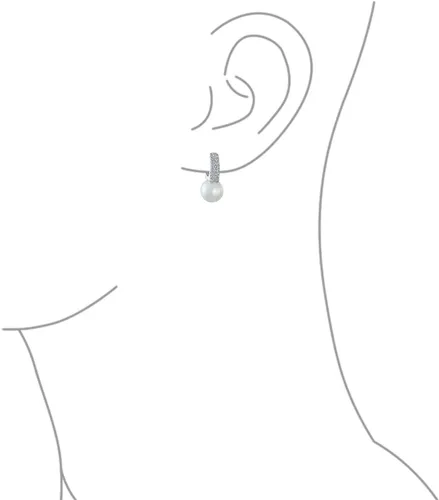 Vista 3 de Elegant Vintage Bridal Jewelry - Milgrain Crown Pave CZ Half Mini Hoop White Glass Ball Pearl Drops Earrings for Women with Omega Back, Exquisite