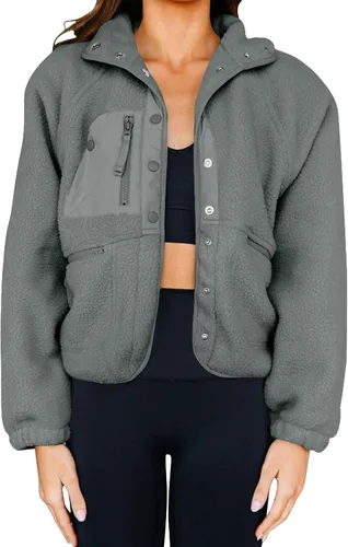 Vista 13 de Aoang Abrigos de invierno para mujer, casual, con solapa, manga larga Verde militar