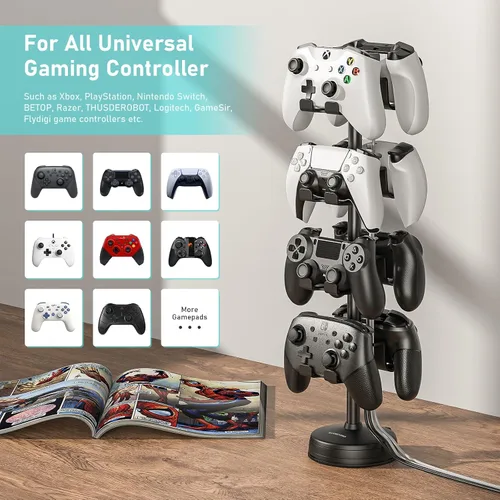 Vista 3 de MANMUVIMO Headphone Controller Storage Holder for Desk 4 Tiers with Anti-Slip Stable Suction Cup, Controller Holder, Universal Gaming Desk