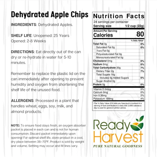 Vista 7 de Ready Harvest Alimentos deshidratados - Chips de manzana Alimentos de emergencia Kits de campamento y supervivencia Lata #10 Vida útil de 25