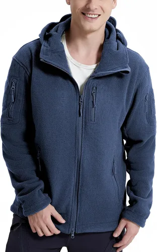Vista 3 de CARWORNIC Chamarras tácticas de forro polar con capucha para hombre, con cremallera completa, para invierno, cálido, militar, para senderismo