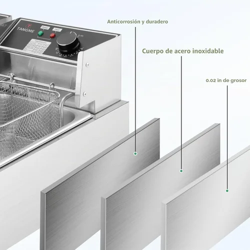 Vista 5 de Freidora profunda con cesta Freidora eléctrica de 10L/12.7QT 1700W Freidora de aceite de encimera de acero inoxidable de 0.028 in de grosor, gran