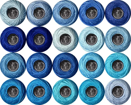 Vista 9 de Hilo de ganchillo clásico de 20 colores, paquete de 20 unidades, 100% algodón (azul aciano-553-3838)