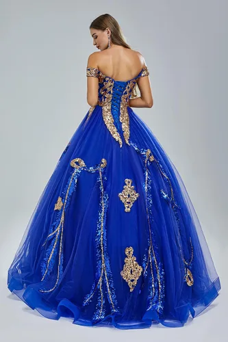 Vista 2 de Datangep - Vestido largo de quinceañera con tiras plisadas para mujer
