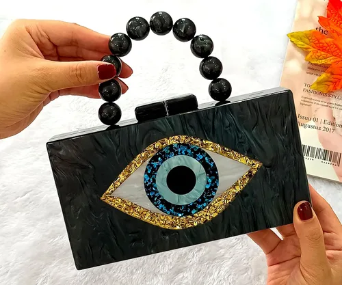 Vista 5 de NUSTTAL Evil Eye Clutch Purse Acrylic Clutch Marble Evening Handbag for Women with Pearl Handle