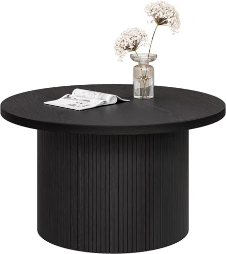 Vista 8 de ONBRILL Mesa de centro redonda de 31.5 pulgadas, mesas de centro con diseño de tambor para sala de estar, mesa de centro de madera moderna de Negro