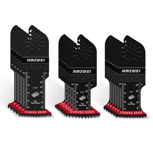 Vista 13 de AMZWEI 100 cuchillas oscilantes de titanio para herramientas, hojas de sierra profesionales de borde curvo, corte de metal, madera y plástico, 4
