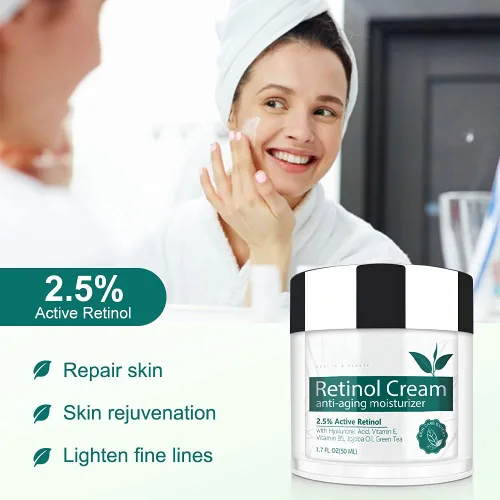 Vista 2 de Crema de retinol para cara, hidratante facial con 2.5% de retinol, ácido hialurónico, crema hidratante antienvejecimiento de día y noche