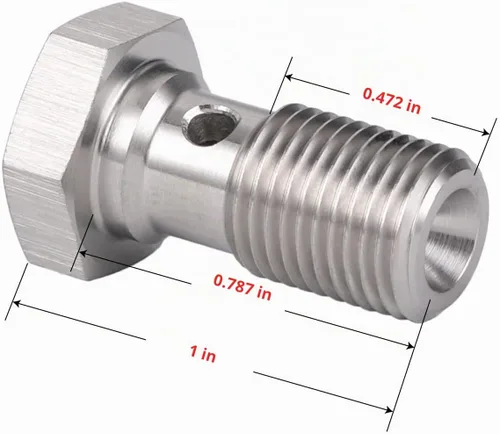 Vista 2 de 3AN 3/8 x 24 UNF Adaptador de Tornillo de Freno de Banjo Único de Acero Inoxidable de 20mm de Largo con Arandelas de Cobre