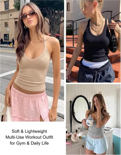 Vista 7 de Camiseta sin mangas para mujer RibKnit Racerback Cami Slim Fit Elástica Color piel