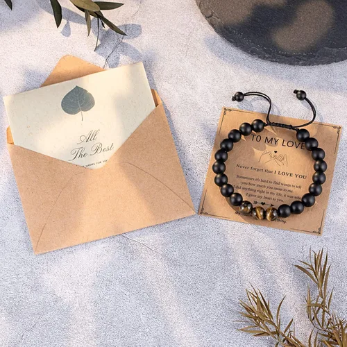 Vista 7 de UNGENT THEM Pulsera de piedra natural para hombres, adolescentes, aniversario, graduación, cumpleaños, día del padre, Pascua, Navidad, regalo