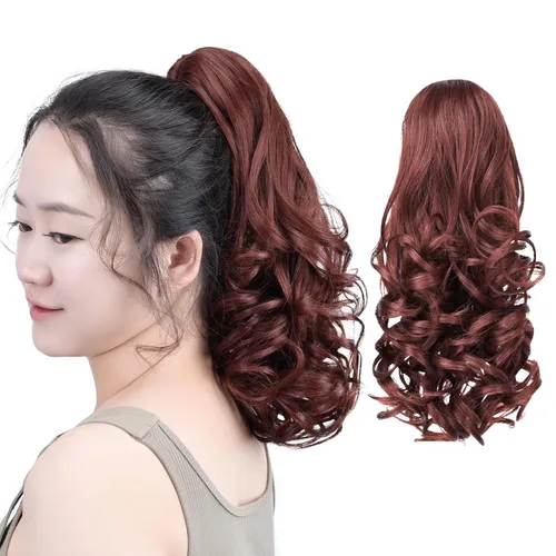 Vista 78 de SYXLCYGG Auburn Clip Cola de caballo Clip Cola de caballo Extensión de cola de caballo ondulado 10 pulgadas 3.5 oz pelo sintético falso pieza