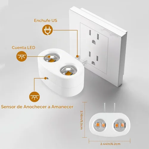 Vista 7 de Paquete de 4 luces LED nocturnas enchufables a la pared, luz nocturna enchufable, no regulable