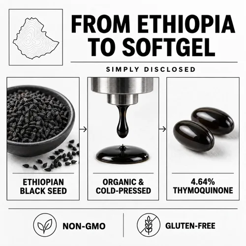 Vista 5 de Aceite de semilla negra etíope Purely Nutrient, 4.64% timoquinona