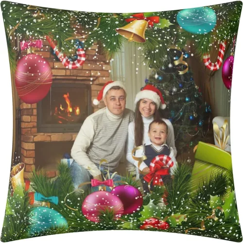 Vista 12 de POPCUSTOMS Funda de almohada personalizada con impresión de doble cara, funda de almohada con foto personalizada, decoración de Navidad, decoración