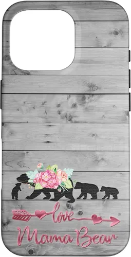 Vista 20 de Pink Floral Black Mama Bear three cubs Vintage Gray Rustic Case for iPhone 16