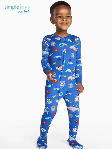 Vista 2 de Simple Joys by Carter's - Pijama de algodón con pies ajustada para niños pequeños y bebés, paquete de 3
