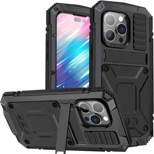 Vista 13 de Funda de metal para iPhone 14 de aluminio de grado militar con protector de pantalla de soporte de metal, a prueba de caídas, a prueba de golpes