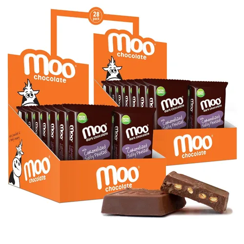 Vista 19 de Moo Chocolates ' Mini barras de chocolate negro sólido natural, 0.7 onzas (14 unidades)