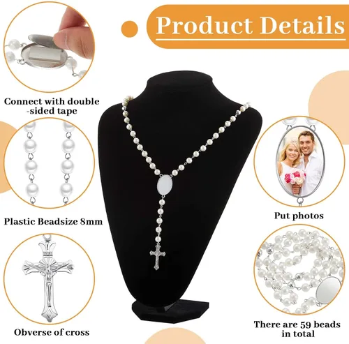 Vista 3 de Taiyin Blanks - Juego de collar de cuentas de rosario católico para imprimir, collar de cuentas de oración con bolsas de organza transparente