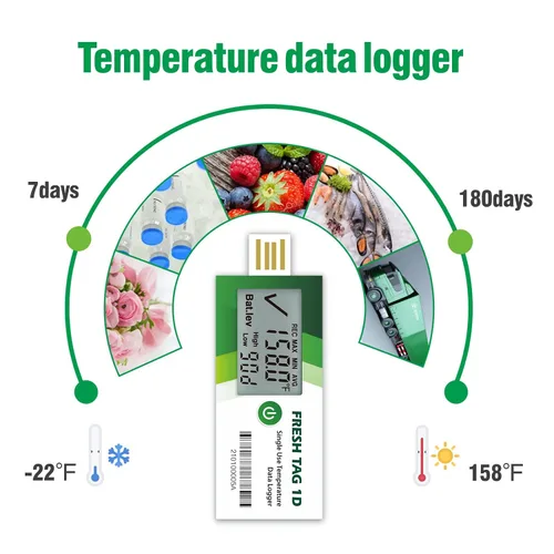 Vista 2 de Freshliance Registrador de Datos de Temperatura con Pantalla LCD, Registrador de Temperatura USB de Un Solo Uso con 30000 Puntos, Informe Automático