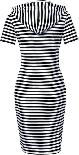 Vista 3 de Vestido MISSKY con capucha, bolsillos, estampado de rayas, hasta la rodilla, ajustado, informal, para mujer