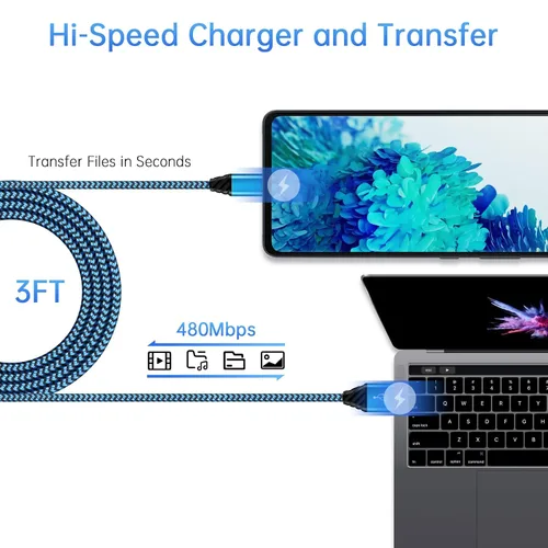 Vista 5 de Cable USB C tipo C para Android Auto, cable de transferencia de datos USB de carga rápida para Samsung Galaxy S25