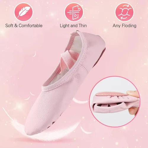 Vista 4 de Zapatos de ballet para niñas, zapatillas de ballet de cuero suave sin atar, zapatos de baile para niñas pequeñasniños grandes