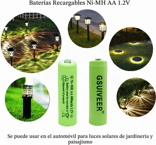 Vista 4 de Ni-Mh AA 600mAh 1.2V batería recargable para luces solares al aire libre lámpara de jardín (paquete de 4)