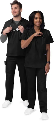 Vista 4 de Sivvan Conjunto médico unisex duradero, camiseta clásica con cuello en V y pantalones médicos con cordón para hombres y mujeres, 5 bolsillos