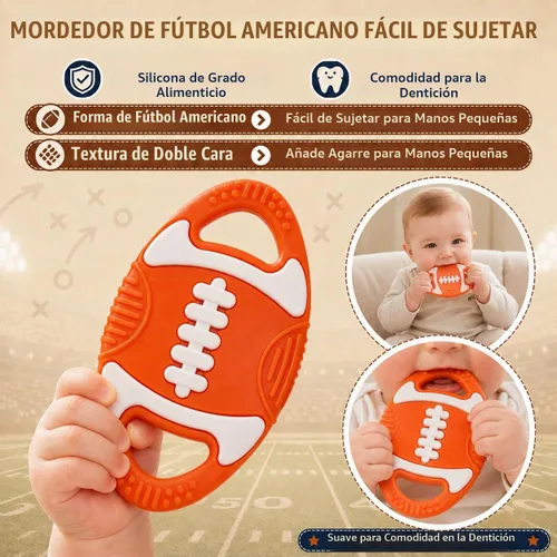 Vista 3 de Juguetes para la dentición del bebé, mordedor temático de fútbol de Juguetes sensoriales para masticar, mordedor para el alivio de la dentición