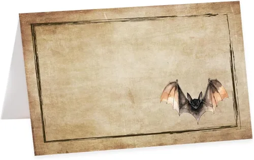 Vista 28 de Andaz Press Tarjetas de lugar con nombre de Halloween para colocar la mesa, etiquetas de alimentos en blanco para tarjetas de bufé de fiesta