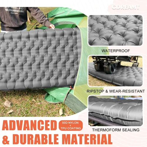 Vista 5 de Colchoneta inflable para acampar con almohada, extra gruesa de 4 pulgadas con bomba integrada, colchón de aire compacto y ultraligero para acampar