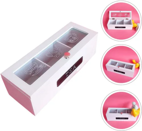 Vista 9 de White Wooden Tea Storage Box with Top, Three Compartments