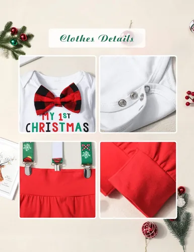 Vista 6 de KANGKANG My First Christmas Baby Boy - Conjunto de 2 piezas para bebé de Navidad pantalones de reno