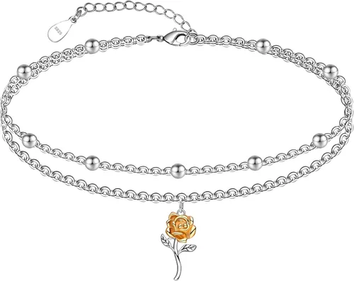 Vista 122 de CHIC & ARTSY Tobilleras delicadas de plata de ley S925 para verano, pulsera de tobillo ajustable multicapa para playa, joyería de pie para mujer