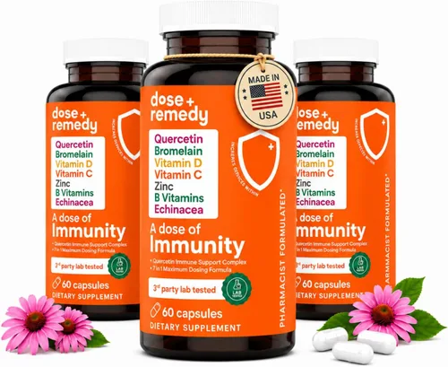 Vista 10 de Una dosis de quercetina de inmunidad con vitamina C y zinc, vitamina D, 500 mg de quercetina bromelina con equinácea y vitaminas B, suplemento