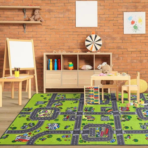 Vista 3 de Alfombra para niños de Flagover para sala de juegos y aula, alfombra antideslizante de 3x5 para coches de juguete, alfombra educativa lavable a