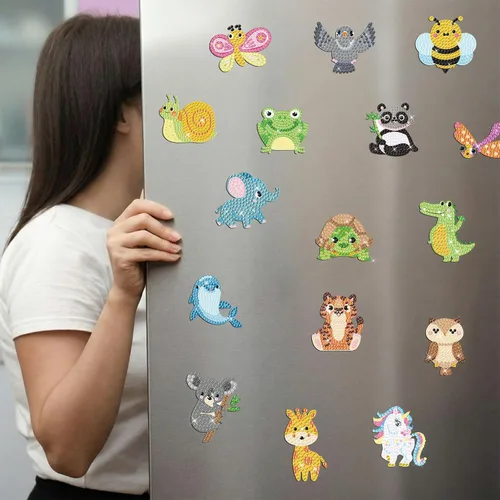Vista 6 de 16 imanes de arte de diamantes para adultos, animales, pintura de diamantes, imanes para refrigerador, diamantes de imitación, kits de calcomanías