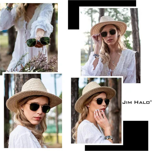 Vista 4 de JIM HALO Gafas de sol de aviador cuadradas retro de alta calidad lentes de vidrio planas de metal para hombres y mujeres