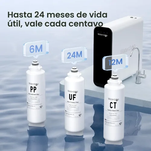 Vista 10 de Sistema de filtro de agua para debajo del fregadero Waterdrop TSU 0,01 μm, 3 etapas de alta capacidad para eliminar el 99,99 % de contaminantes más