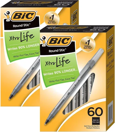 Vista 2 de BIC Round Stic Xtra Valve Smooth Writing Ball Pen, Medium Point (1.0 mm), Black - 60 Count x 2 Pack - Total 120 Pens