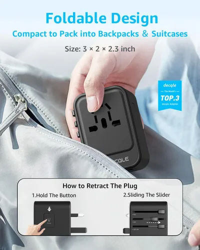 Vista 4 de Adaptador de viaje universal, 2 USB-C y 1 USB-A, cubre más de 200 Negro