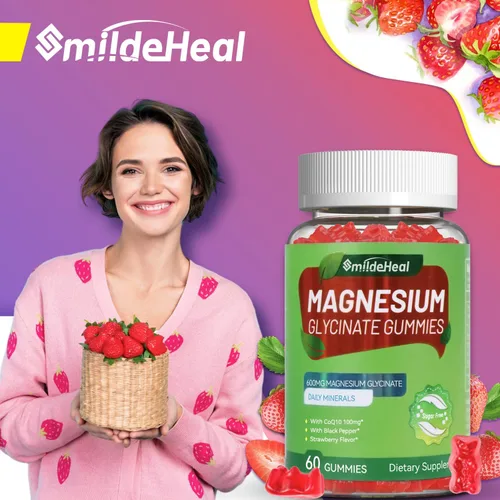 Vista 4 de Gomitas de glicinato de magnesio de 600 mg para mujeres y hombres, con L-treonato de magnesio 300 mg, CoQ10 y pimienta negra, veganas (60 unidades)