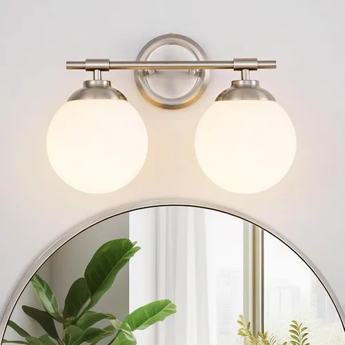 Vista 12 de Rayogale Lámparas de baño doradas, ETL 2 luces de tocador sobre espejo con vidrio esmerilado, iluminación suave, apliques de baño de 15 pulgadas