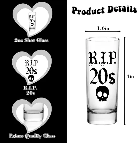 Vista 4 de JUSTOTRY Vaso de chupito de 30 cumpleaños – RIP 20s 2oz vaso de chupito de 2 onzas, mejor regalo de 30 cumpleaños, idea de regalo para mujeres 30