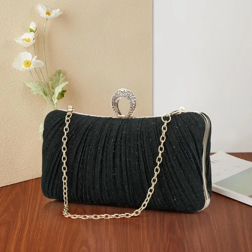 Vista 5 de Simcat Bolso de mano dorado para mujer, bolso de noche con purpurina, plisado, para mujer, formal, novia, boda, baile de graduación